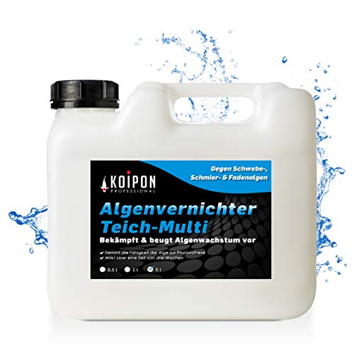 KOIPON Algenvernichter Teich-Multi 5L, Gegen Faden-, Schmier- und Schwebealgen im Gartenteich, Vernichtet schnell & wirksam hartnäckige Algen von KOIPON