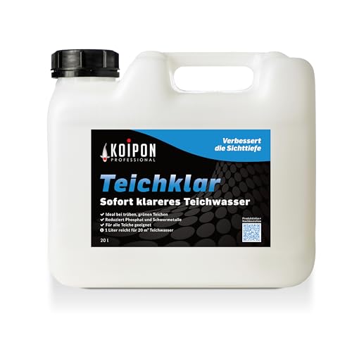 KOIPON Teichklar 20L Teichwasseraufbereiter für klares Teichwasser | Teichklärer gegen Schwebealgen, grünes und trübes Wasser | Reduziert Phosphat und Schwermetalle von KOIPON