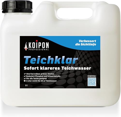 KOIPON Teichklar 5L Teichwasseraufbereiter für klares Teichwasser | Teichklärer gegen Schwebealgen, grünes und trübes Wasser | Reduziert Phosphat und Schwermetalle von KOIPON