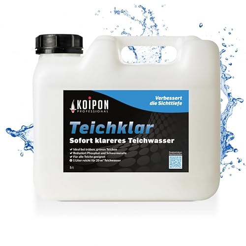 KOIPON Teichklar 5L Teichwasseraufbereiter für klares Teichwasser | Teichklärer gegen Schwebealgen, grünes und trübes Wasser | Reduziert Phosphat und Schwermetalle von KOIPON