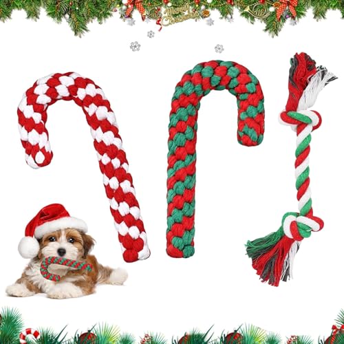 3 Stück Hundespielzeug Kauspielzeug, Hundespielzeug Zuckerstange, Weihnachten Hundespielzeug, Weihnachts Zuckerstangen Seil, Weihnachten Hund Haustiere Kauen, Hundespielzeug Seil für Zahnreinigung (A) von KOIROI