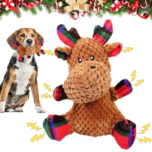 Hundespielzeug Weihnachten, Quietschendes Hundespielzeug Weihnachten, Elch Hundespielzeug Kleine Hunde, Interaktives Hundespielzeug, Weihnachten Plüsch Hundespielzeug, Weihnachtsspielzeug für Hunde von KOIROI