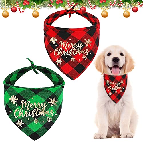 Hundehalstuch Weihnachten, 2 Stück Halstuch Hund, Hundekostüm Weihnachten, Hundebekleidung Zubehör, Hundehalstuch Bandanas, Klassisches Kariertes Hundehalstuch für Katzen Hunde von KOIROI