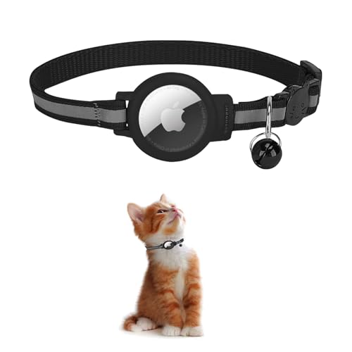 KOLACEN AirTag Cat Collar Reflektierendes AirTag Katzenhalsband, Airtag mit Airtag Hülle und Glocke, Einstellbares Airtag Katzenhalsband mit abbrechbarer Sicherheitsschnalle für Katzen Welpen Schwarz von KOLACEN