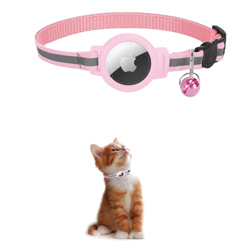 KOLACEN AirTag Cat Collar Reflektierendes AirTag Katzenhalsband, Airtag mit Airtag Hülle und Glocke, Einstellbares Airtag Katzenhalsband mit abbrechbarer Sicherheitsschnalle für Katzen Welpen (Rosa) von KOLACEN