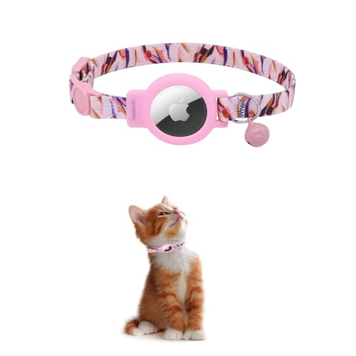 KOLACEN AirTag Cat Collar Reflektierendes AirTag Katzenhalsband, Airtag mit Airtag Hülle und Glocke, Einstellbares Airtag Katzenhalsband mit abbrechbarer Sicherheitsschnalle für Katzen Welpen (Rosa) von KOLACEN