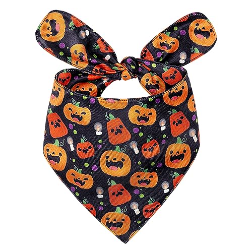 Seidiges Polyester-Gewebe Halloween Hundehalstücher mit Kürbislaternenmuster Hundezubehör verstellbar bequem zweilagig wendbar Hundeschal für kleine, mittelgroße und große Hunde von KOLODOGO