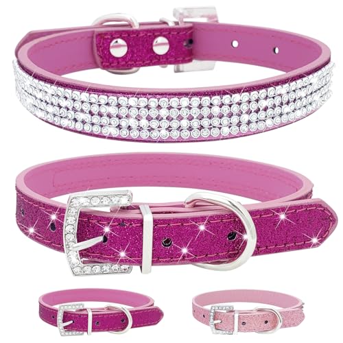 Strass-Hundehalsband, niedliches rosa Leder, Diamant-Hundehalsband, für kleine, mittelgroße und große Hunde, verstellbar, glitzernd, Katzenhalsband für Welpen von KOLODOGO