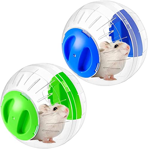 KOMUNJ 2 Stück Hamsterball, 12cm Hamster Laufball TTransparent Hamsterrad Laufkugel Nagerspielzeug Hamster Laufball Übungs Ball (blau, grün) von KOMUNJ
