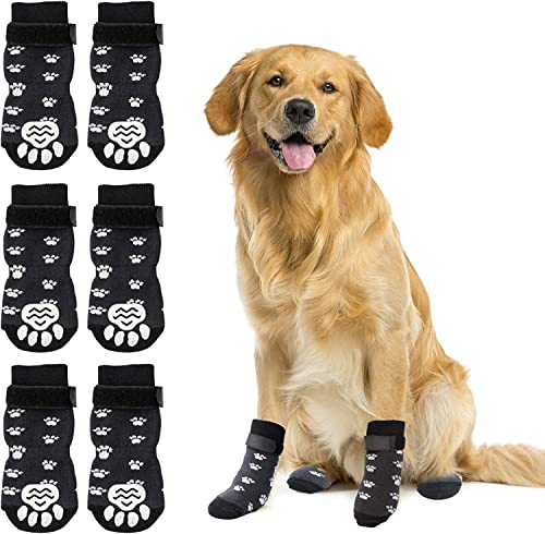 KOMUNJ 3 Paar Indoor Anti-Rutsch Socken für Hunde - Weicher Verstellbarer Pfotenschutz mit einstellbaren Riemen, Traktionskontrolle für Innenholzboden (M) von KOMUNJ