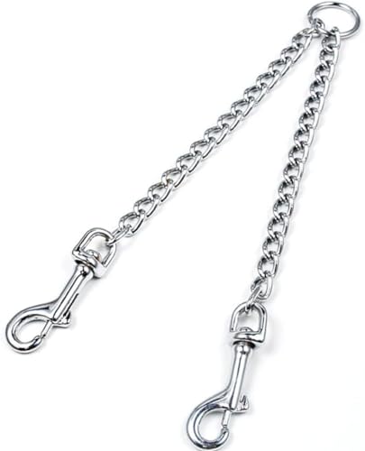 KOMUNJ Doppelte Hundeleine aus Metall, Langlebige Hundekette für Zwei Hunde, Doppelleine fur Zwei Hunde Kette für Das Gehtraining (4,0 mm * 70 cm) von KOMUNJ