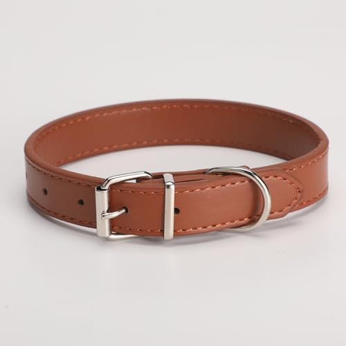 KOMUNJ Haustierhalsband aus Leder, klein, rund, für Katzen, für extra kleine, kleine, mittelgroße und große Hunde (Braun, M) von KOMUNJ