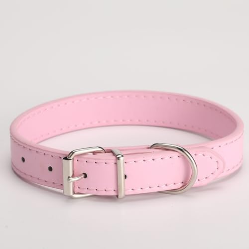 KOMUNJ Haustierhalsband aus Leder, klein, rund, für Katzen, für extra kleine, kleine, mittelgroße und große Hunde (Rosa, M) von KOMUNJ