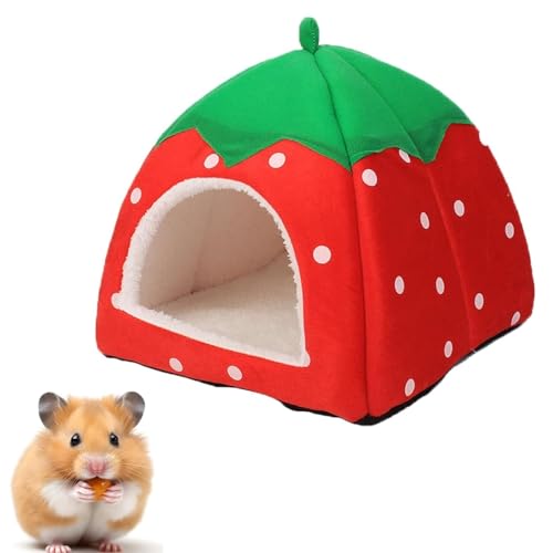 KOMUNJ Kleintier-Winterhaus, multifunktionales Warmes Bett, Erdbeer-Design, Weiche Haustier Schlafsack Hundehütte Katzenhöhle Hund Katze Haus, Schlafsack mit Abnehmbarer Matte, S, Erdbeeren Rot von KOMUNJ