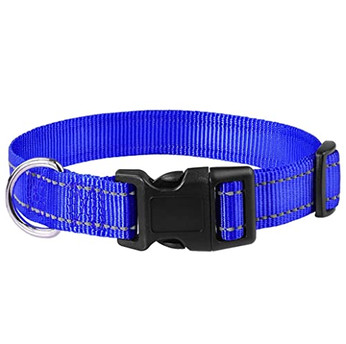 KOMUNJ Reflektierendes Hundehalsband, verstellbare Basic-Haustier-Nylon-Halsbänder mit Schnellverschluss-Schnalle, weich atmungsaktiv, Neopren gepolstert, mittelgroße und große Hunde (Blau, L) von KOMUNJ