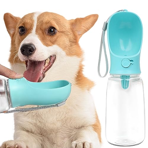 KOMUNJ Tragbare Wasserflasche für Hunde, Wasserspender für Haustiere, Antibakteriell, Food Grade Leak Proof Trinkflasche, Für Hund Katze Outdoor Walking Wandern Reisen (Blau 550ml) von KOMUNJ