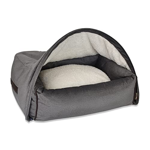 KONA CAVE® Snuggle Cave Hundebett mit abnehmbarem Höhlenbezug - Größe Medium - Graphitgrauer Samt von KONA CAVE