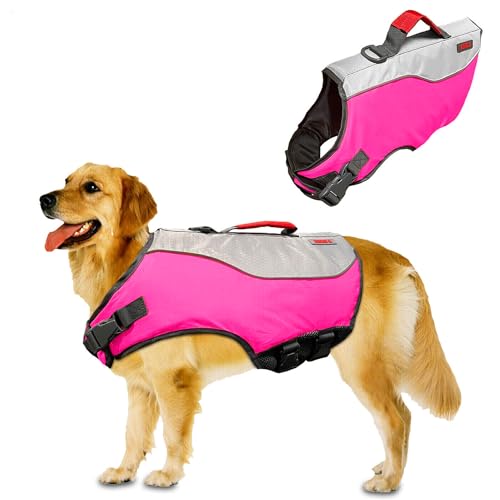 Water Float Schwimmweste für Hunde, Schwimmweste mit Sicherheitsgriff, verstellbar, bequem, langlebig, Konservierungsmantel, hoher Auftrieb, Rosa, Größe L von KONG Sport