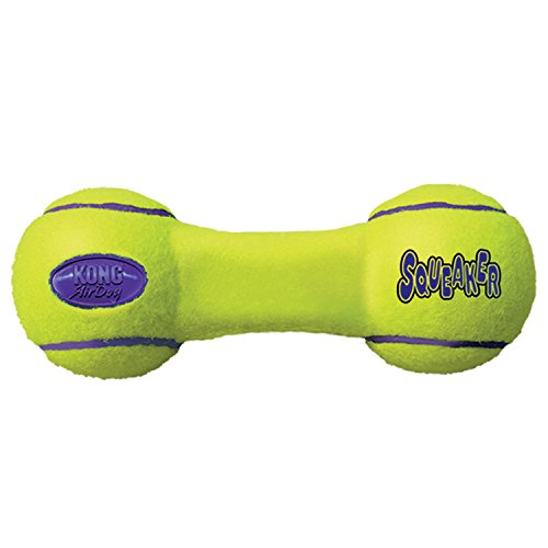 KONG – AirDog Squeaker Dumbbell – Quietschendes, Federndes Apportierspielzeug aus Tennisballmaterial – Für Große Hunde von KONG