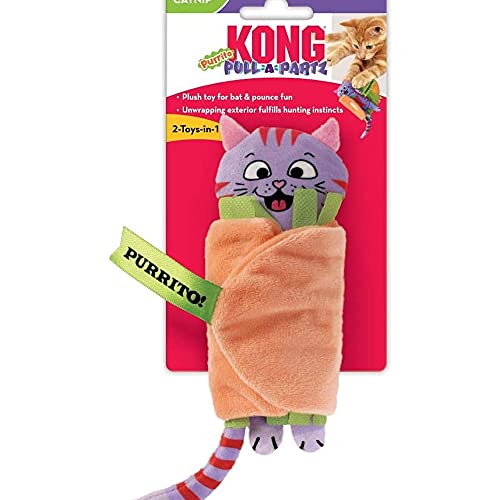 KONG Cat Pull-A-POM Purrito 2,5 x 5,7 x 14 cm, Mehrfarbig von KONG