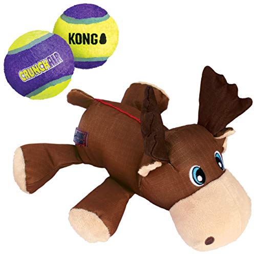 KONG - Cozie Ultra Elch und 2 CrunchAir Bälle - für mittelgroße Hunde von KONG