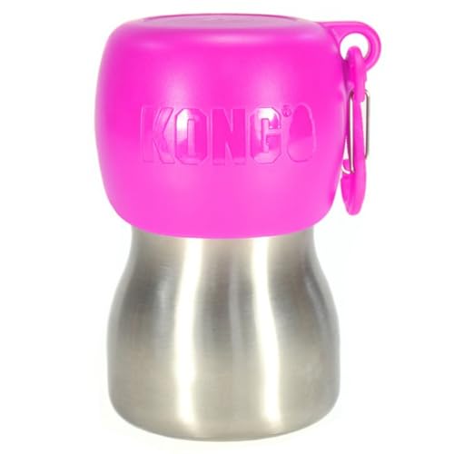 KONG H2O Wasserflasche und Futternapf, Edelstahl, 270 ml, Pink von KONG