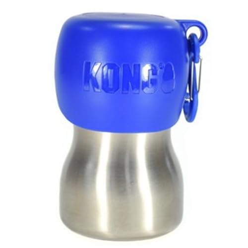 KONG H2O Wasserflasche und Futternapf für Hunde, Edelstahl, 270 ml, Blau von KONG