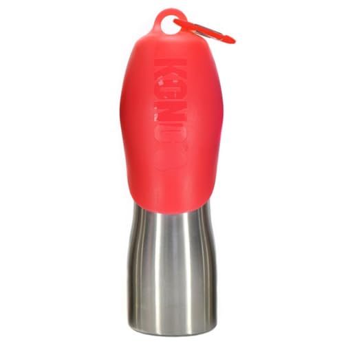 KONG H2O Wasserflasche und Futternapf für Hunde, Edelstahl, 750 ml, Rot von KONG