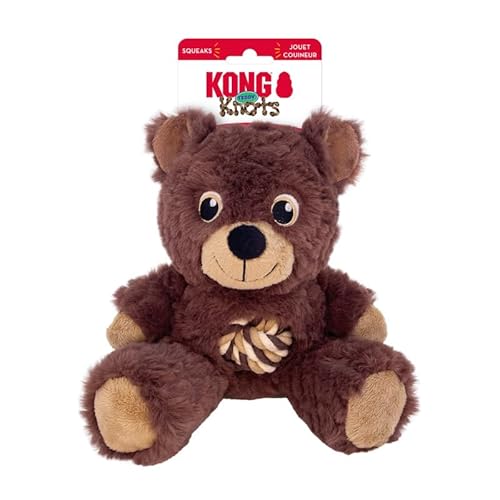 KONG Knots Teddybär – geknotetes Seil Bauch und Schwanz – weiches Plüsch-Hundespielzeug (mittel) von KONG