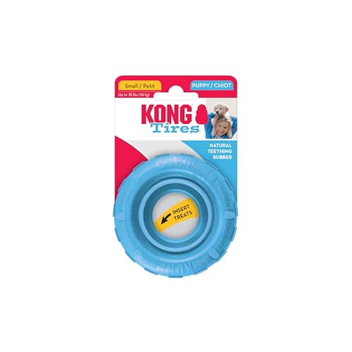 KONG Puppy Tires - Kauspielzeug aus Naturkautschuk - Befüllbares Hundespielzeug für Leckerlis & Snacks - Für Kleine Welpen von KONG