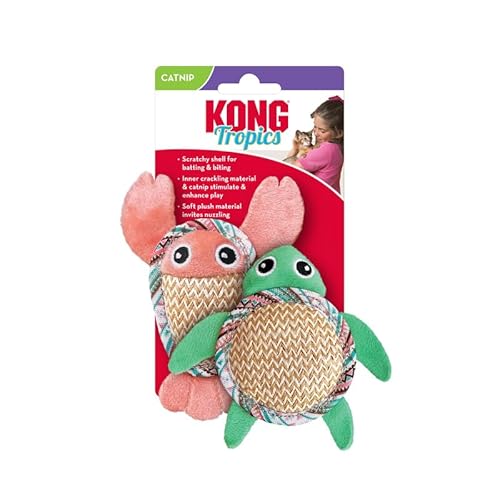 KONG Tropics Pals Sea Creatures Katzenspielzeug mit Katzenminze gefüllt und rissiges Innenmaterial, 2 Stück von KONG