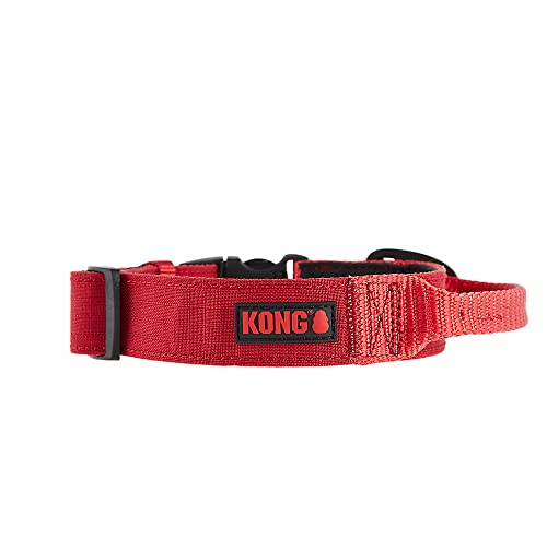 KONG Ultra strapazierfähiges, gepolstertes Hundehalsband mit Komfortgriff, Größe XL, Rot von KONG