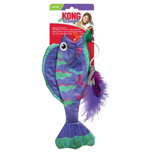 KONG Wrangler Anglerfisch, Federköder, Katzenminze, Knisterspielzeug (verschiedene Farben) von KONG