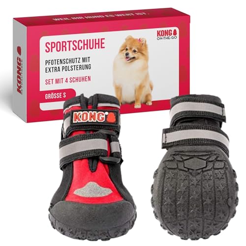 KONG Sportschuhe für kleine Hunde 4 Stück in Größe S I Hochwertiger Pfotenschutz mit Polsterung I Bequeme Schuhe für Hundepfoten I Einfache & sichere Nutzung I Robustes & waschbares Material von KONG