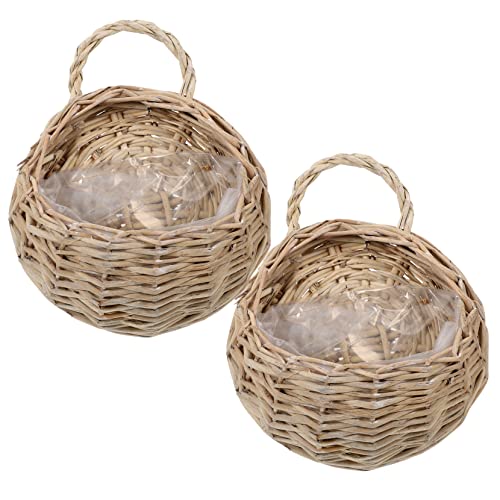 KONTONTY 2er Set Geflochtene Hängekörbe Wandhängender Pflanzer Für Dekoration Rattan Blumentöpfe Im Boho Stil 18cm Ideal Für Blumen Und Pflanzen Zuhause Und Garten von KONTONTY