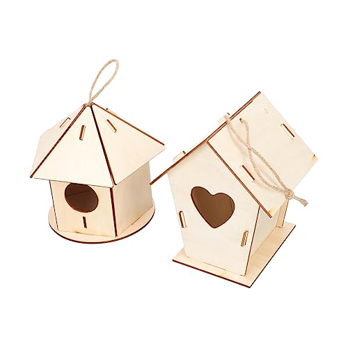 KONTONTY 2st Vogelhaus Aus Holz Vogelhäuser Im Freien Draußen Kinderspielzeug Dekoratives Vogelhaus Bemalbares Vogelhaus Simuliertes Vogelnest Draußen Hängendes Vogelhaus DIY Liefert Beige von KONTONTY