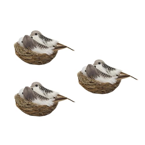 KONTONTY 3 Sätze Ostern Simulation Vögel Gefälschte Vögel Zucht Nest Dekorationen (Kaffee) von KONTONTY