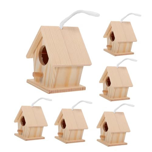 KONTONTY 5st Dekoration Aus Holz Gartendekoration Vogelfutteraufhänger Für Draußen Mini Vogelhaus Anhänger Vogel Fütterer Vogelkäfig Simulierter Vogel Outdoor-dekor Hängender Vogel Beige von KONTONTY