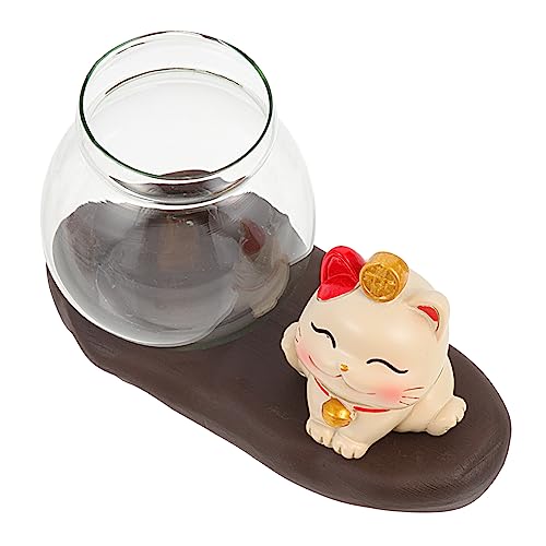 KONTONTY Lucky Cat Hydroponik Klare Glühbirnen Pflanzgefäße Für Zimmerpflanzen Pflanzenglühbirne Maneki Neko Figur Klarer Blumentopf Klarer Behälter Terrarium Drinnen Blumenzwiebelvase Harz von KONTONTY