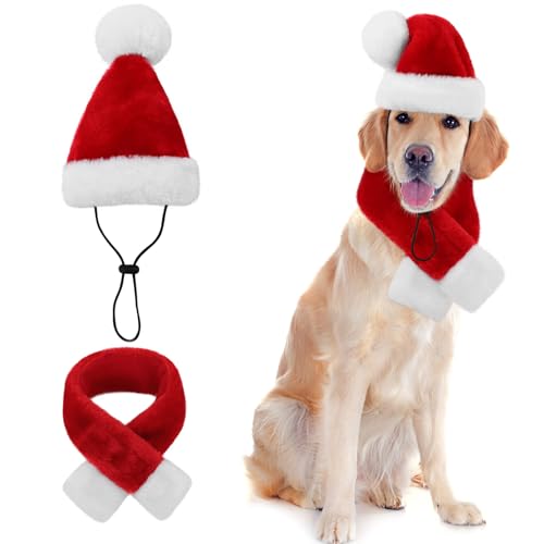 KONVINIT Hund Weihnachtsmütze Hunde mit Schal Weihnachtskostüm Nikolausmütze Hund Santa Mütze Hund für Mittelgroß Große Hunde, Hunde Geschenke Weihnachten,rot Size M von KONVINIT