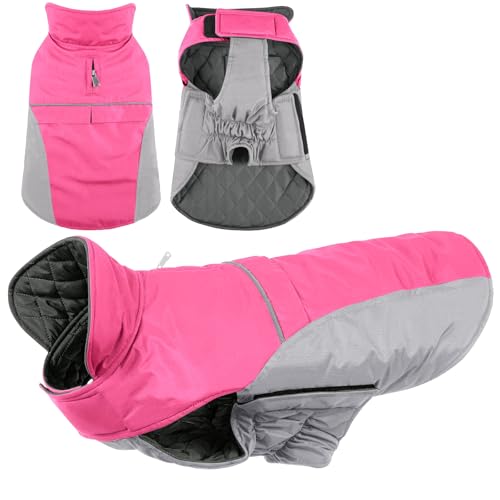 KONVINIT Hundemantel Winter Warm Hundejacke Wasserdicht Wintermantel für Kleine/Mittelgroße Hunde Winddichte Winterjacke für Hunde mit Reflexstreifen und Bauchschutz,pink L von KONVINIT