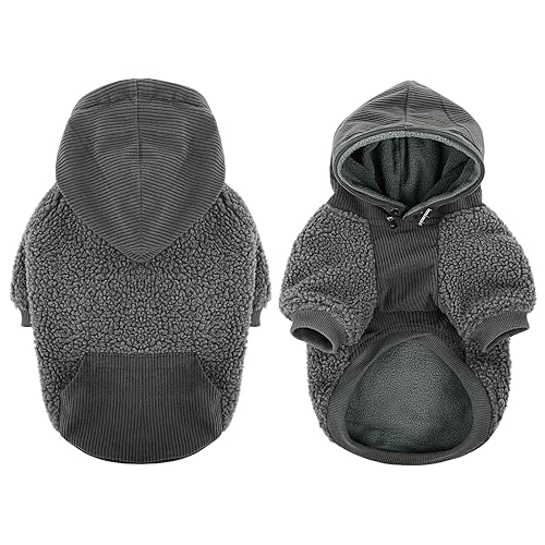 KONVINIT Hundemantel für Kleine Hunde,Fleece Warm Kapuzenpullover Hundehoodie Zweibein Hund Wintermantel für Welpen, mittelgroße Hunde,Grey L von KONVINIT