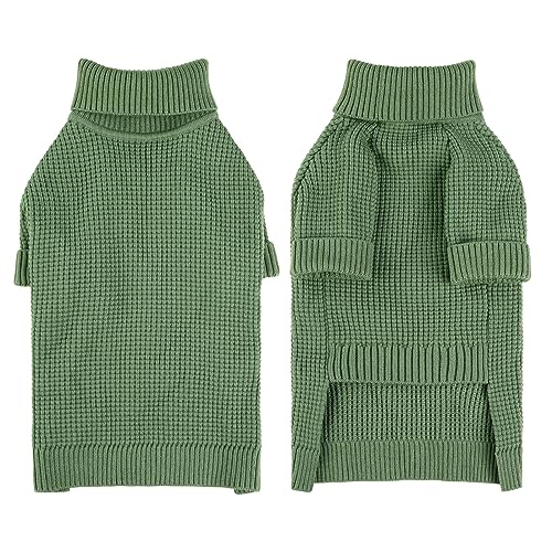 KONVINIT Hundepullover Kleine Mittelgroße Hunde,Winter Warm Hundepulli Rollkragen Hund Pullover Strickpullover für Chihuahua,Dackel,Französische Bulldogge usw.,Green S von KONVINIT