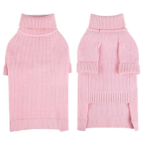 KONVINIT Hundepullover Kleine Mittelgroße Hunde,Winter Warm Hundepulli Rollkragen Hund Pullover Strickpullover für Chihuahua,Dackel,Französische Bulldogge usw.,pink L von KONVINIT