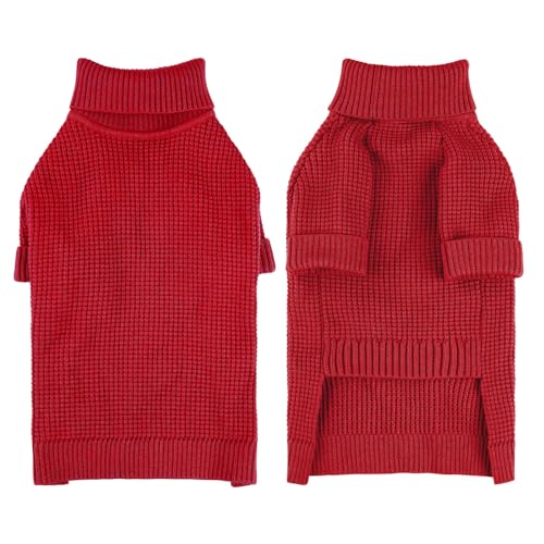 KONVINIT Hundepullover Kleine Mittelgroße Hunde,Winter Warm Hundepulli Rollkragen Hund Pullover Strickpullover für Chihuahua,Dackel,Französische Bulldogge usw.,red L von KONVINIT