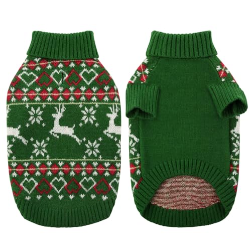 KONVINIT Hundepullover Weihnachten Winter Warmer Hunde Weihnachtspullover Rentier Haustierpullover Kleine Mittelgroße Hunde,Ideal für Welpe,Katze,Hund,Weihnachten,green M von KONVINIT