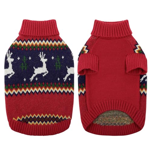 KONVINIT Hundepullover Weihnachten Winter Warmer Hunde Weihnachtspullover Rentier Haustierpullover Kleine Mittelgroße Hunde,Ideal für Welpe,Katze,Hund,Weihnachten,red L von KONVINIT