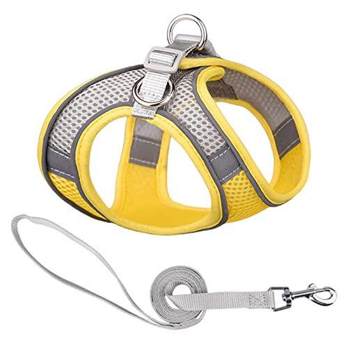 KOOBS Hundegeschirr Haustier -Leine Reflektierende Haustier Brustgurt Atmungsaktivem Hund Leine Bequeme Hundeleine Katze Leine-Yellow.Grey,L von KOOBS