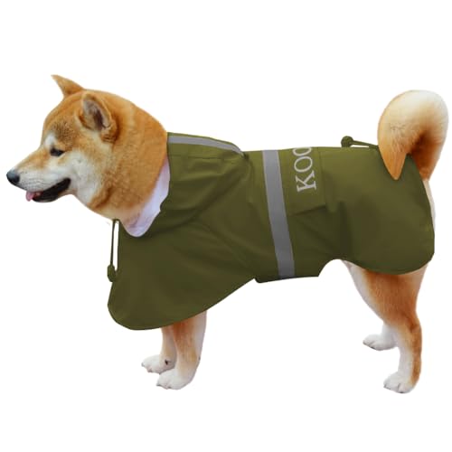 KOOGAL Große Hunde Regenjacken Mit Kapuze,Hunde Regenmantel,Mit Reflektierenden Sicherheitsstreifen, Wasserdichter Hundemackintosh, Geeignet Für Mittlere Und Große Hunde (Grün, 2XL) von KOOGAL