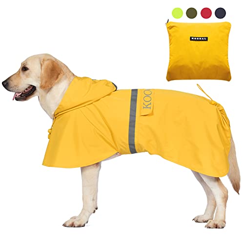 KOOGAL Große Hunde Regenjacken Mit Kapuze,Hunde Regenmantel,Mit Reflektierenden Sicherheitsstreifen, Wasserdichter Hundemackintosh, Geeignet Für Mittlere Und Große Hunde (Gelb, 5XL) von KOOGAL